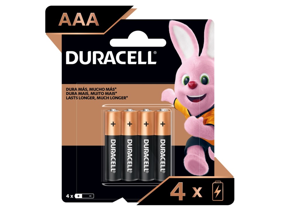 Pilas alcalinas Duracell tipo AAA 4 u.